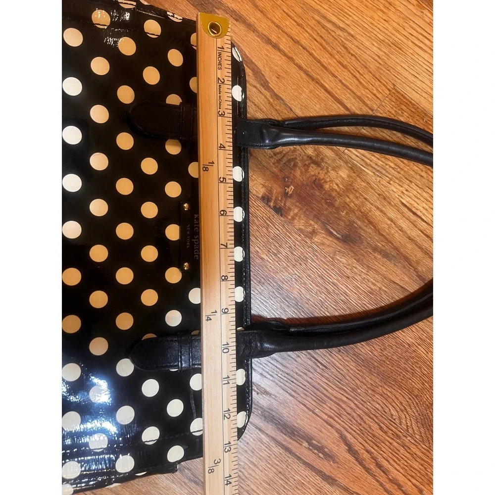 Kate Spade New York Polka Dot Patent Leather Shoulder Bag Black Cream Tote